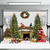 Lofaris White Brick Wall Wreath Doll Tree Christmas Backdrop